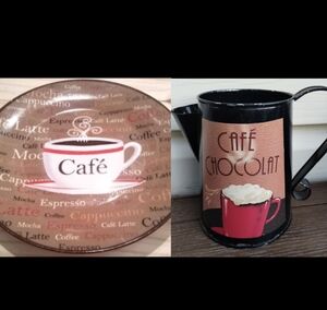 Café Coffee Latte Mocha Espresso Cappuccino Chocolat Theme Decor Plate & Pitcher